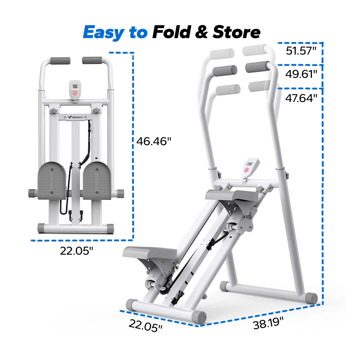 MERACH Stair Stepper New Version Vertical Compact Folding Exercise Climber with Extended Step Range Adjustable Handlebar&Pedals