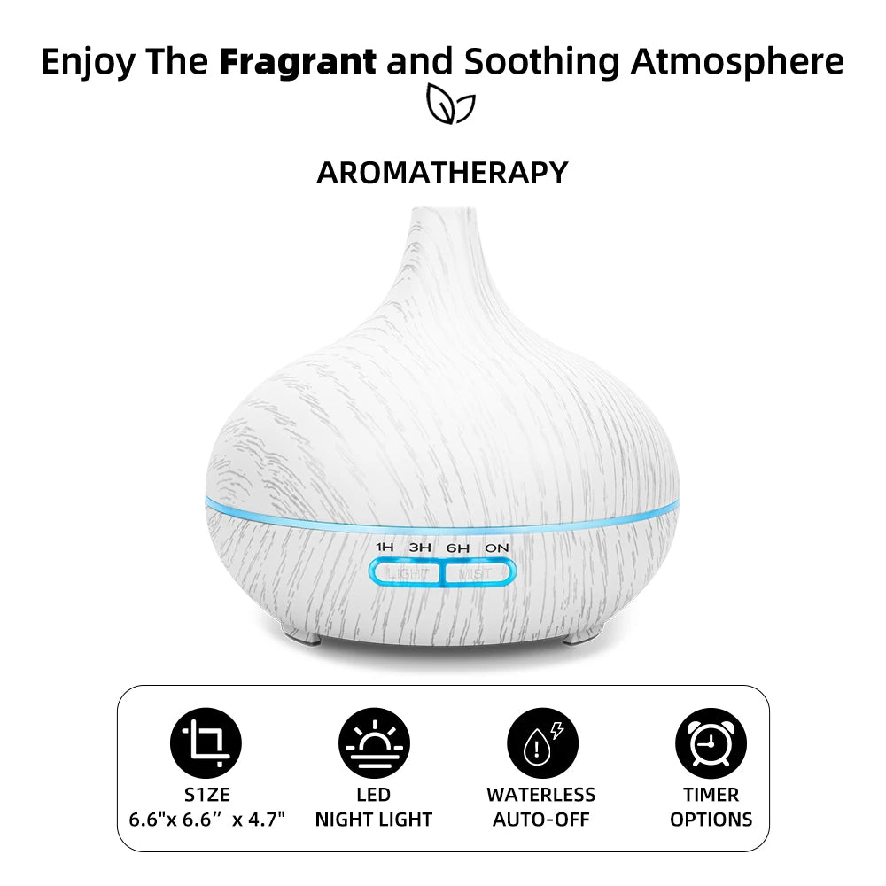Diffuser For Home 550ml Wood Grain Essential Oil Diffuser Ultrasonic Aromatherapy Humidifier with Remote 6 Essential Oils Auto