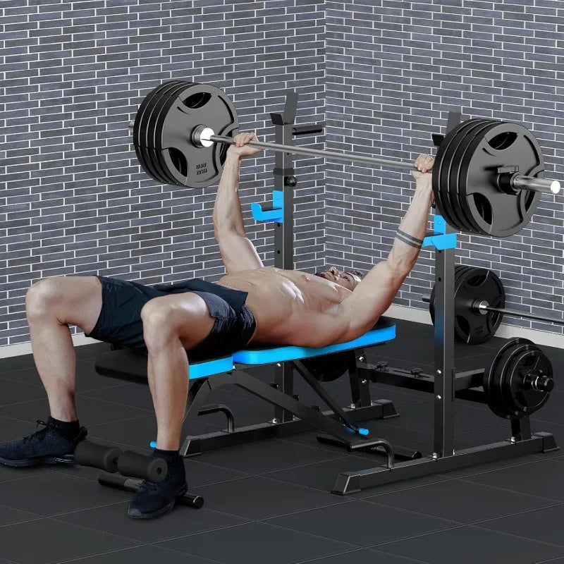 JX FITNESS Weight Bench with Squat Rack, Bench Press Rack Two Piece Set Adjustable Bench & Barbell Rack Stand