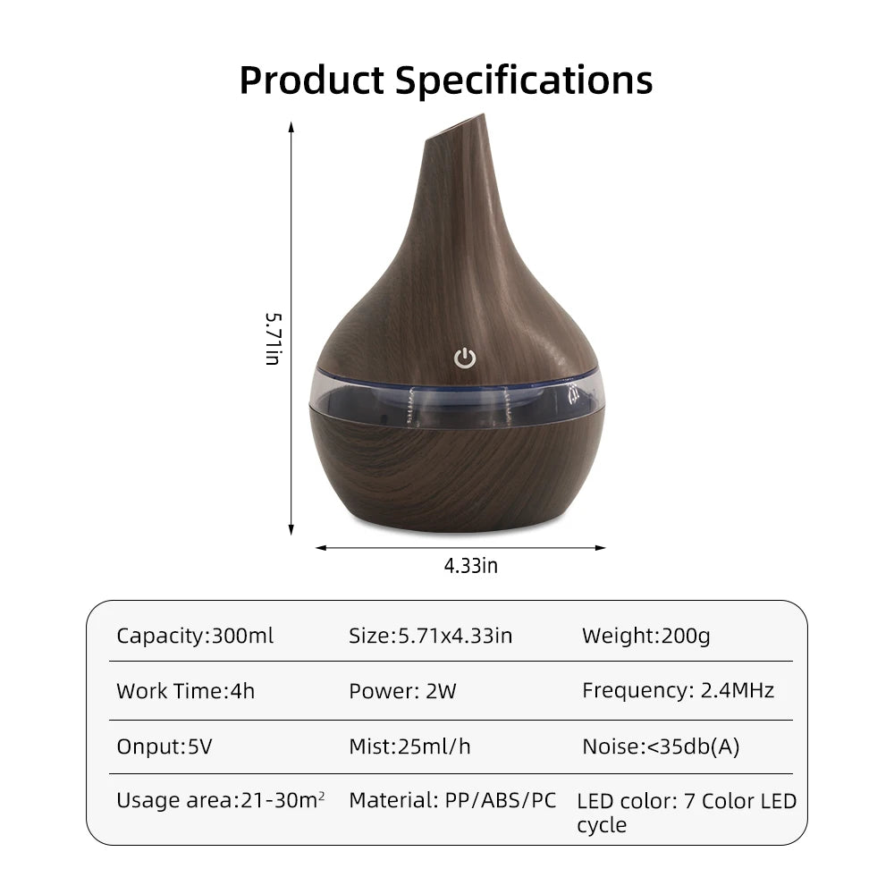 300ml Portable USB Air Humidifier & Aroma Diffuser 2 in 1, Essential Oil Diffuser and Aromatherapy Machine with Included Essenti