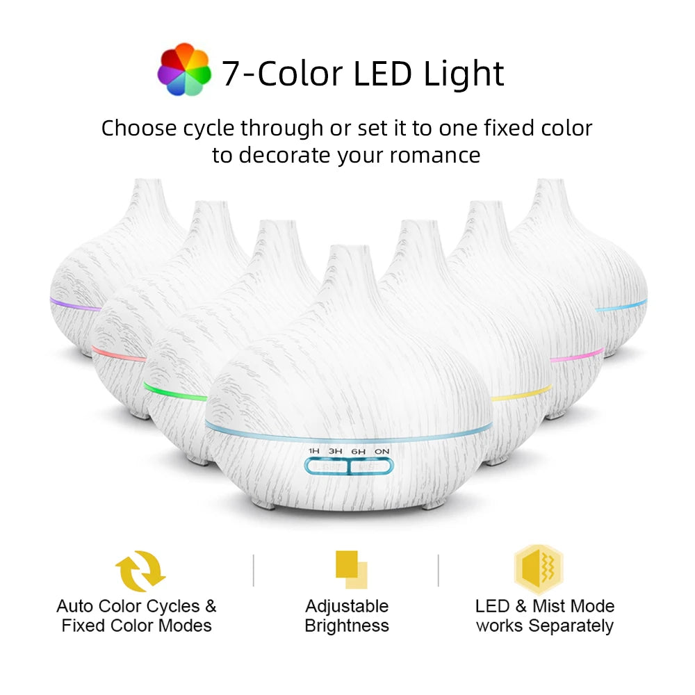 Diffuser For Home 550ml Wood Grain Essential Oil Diffuser Ultrasonic Aromatherapy Humidifier with Remote 6 Essential Oils Auto