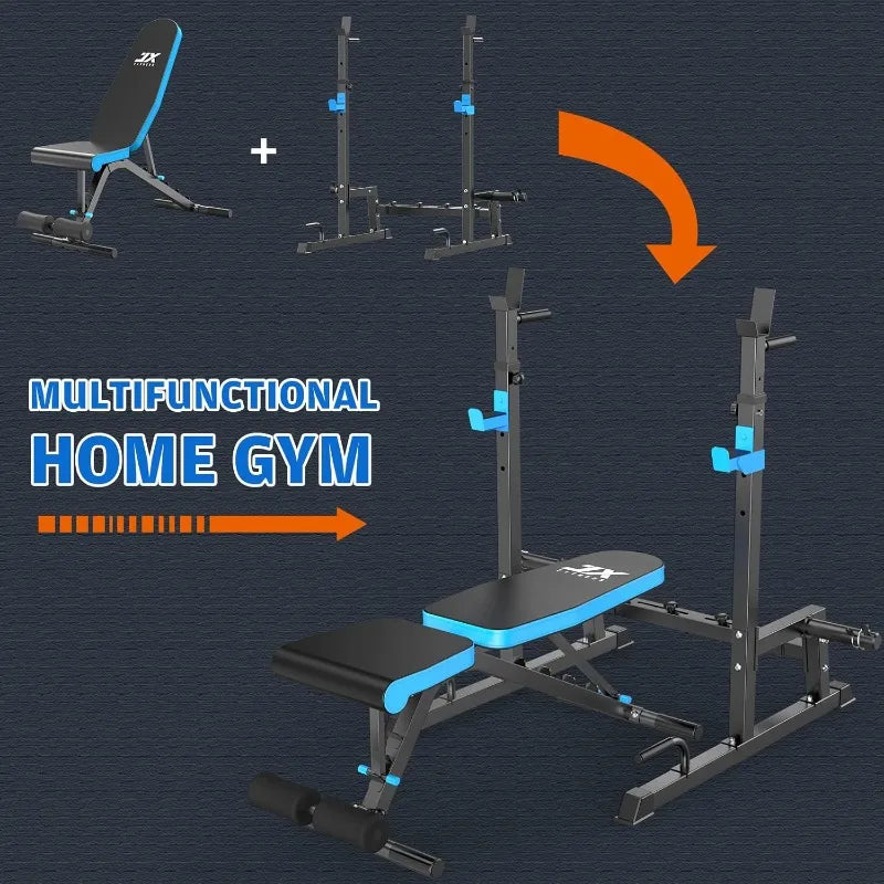 JX FITNESS Weight Bench with Squat Rack, Bench Press Rack Two Piece Set Adjustable Bench & Barbell Rack Stand