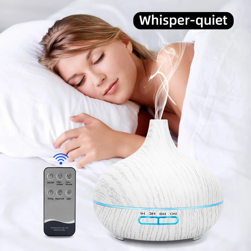 Diffuser For Home 550ml Wood Grain Essential Oil Diffuser Ultrasonic Aromatherapy Humidifier with Remote 6 Essential Oils Auto