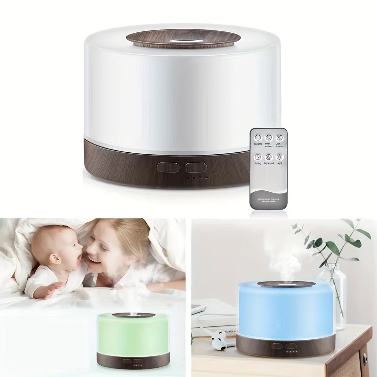 Diffuser For Home 500ml Aromatherapy Essential Oil Diffuser Wood Grain Remote Control Ultrasonic Air Humidifier Cool 7 Color LED
