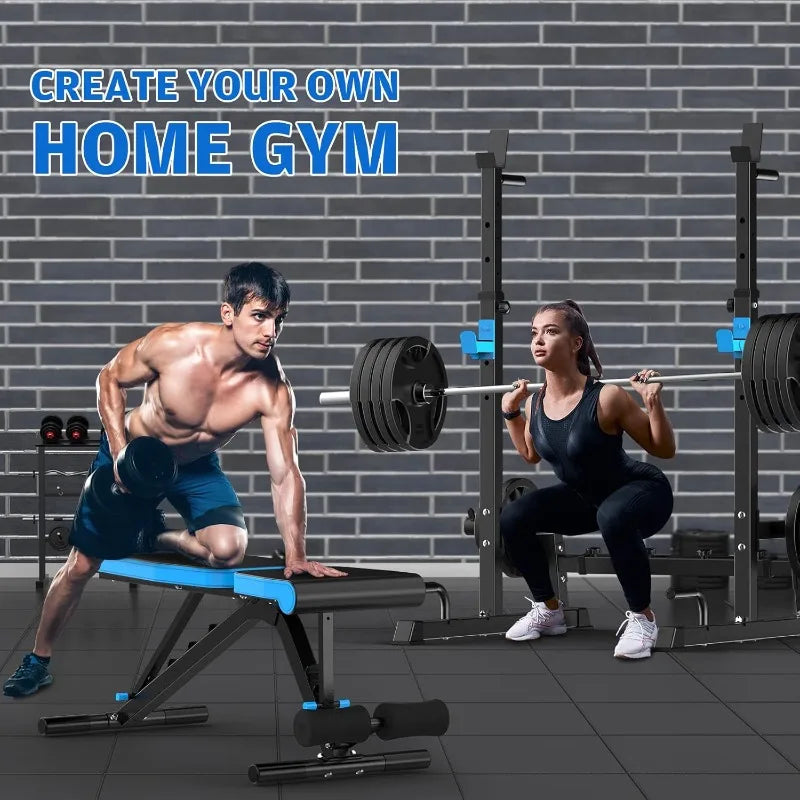 JX FITNESS Weight Bench with Squat Rack, Bench Press Rack Two Piece Set Adjustable Bench & Barbell Rack Stand
