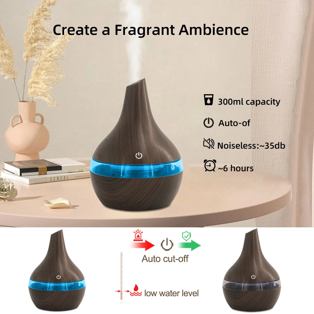 300ml Portable USB Air Humidifier & Aroma Diffuser 2 in 1, Essential Oil Diffuser and Aromatherapy Machine with Included Essenti