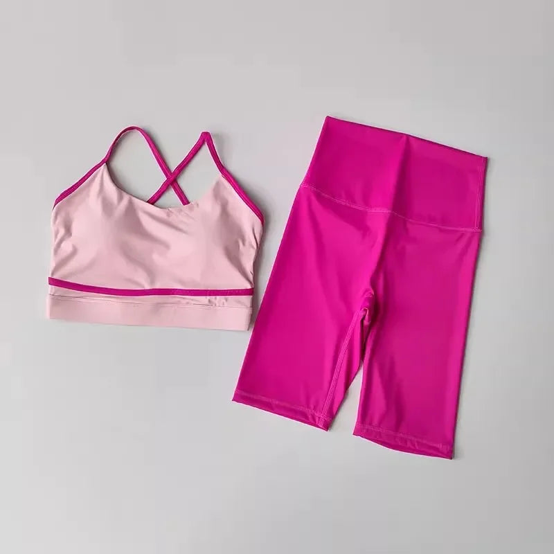 Women 2Pcs Yoga Sets Naked Feel Gym Shorts Set Yoga Suit Workout Set Clothes High Waist Yoga Shorts Sports Bra Short Sets