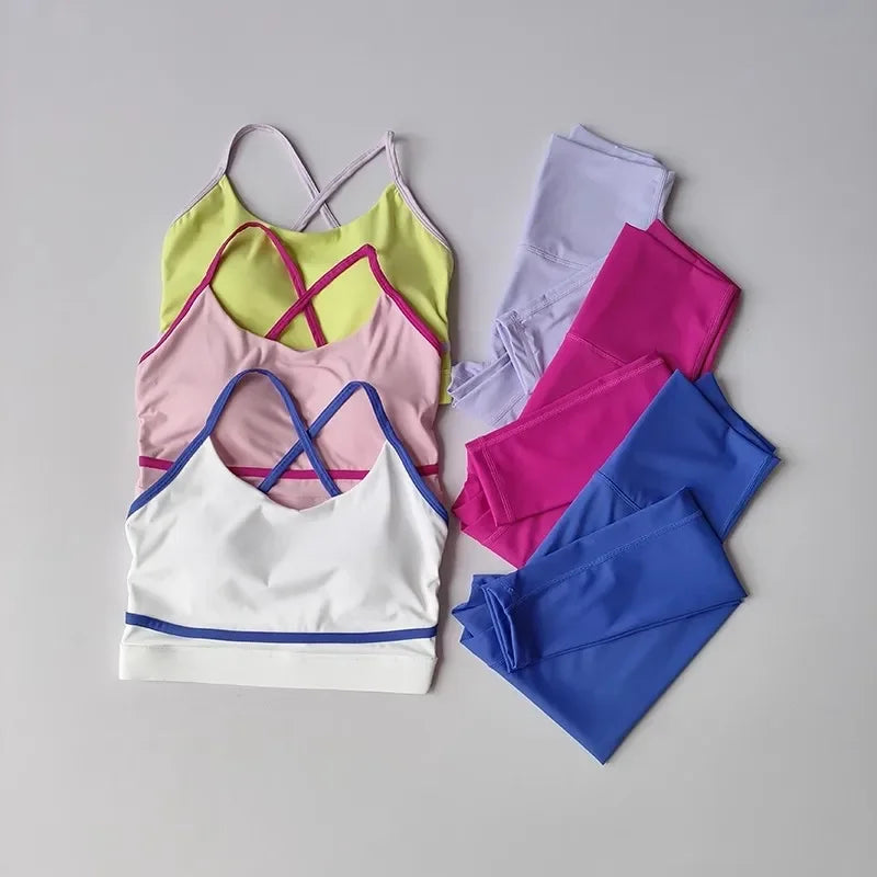 Women 2Pcs Yoga Sets Naked Feel Gym Shorts Set Yoga Suit Workout Set Clothes High Waist Yoga Shorts Sports Bra Short Sets