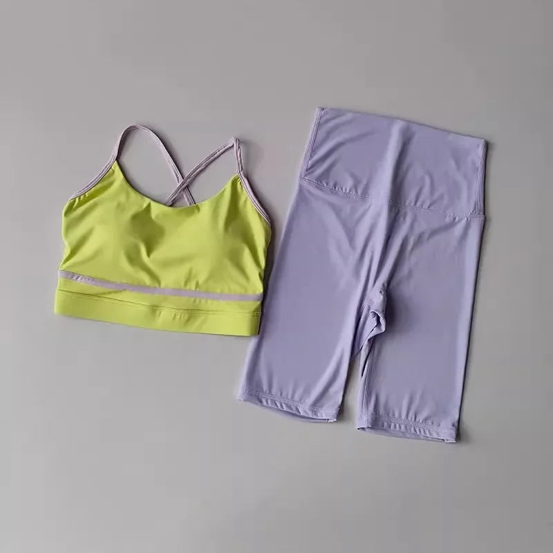 Women 2Pcs Yoga Sets Naked Feel Gym Shorts Set Yoga Suit Workout Set Clothes High Waist Yoga Shorts Sports Bra Short Sets