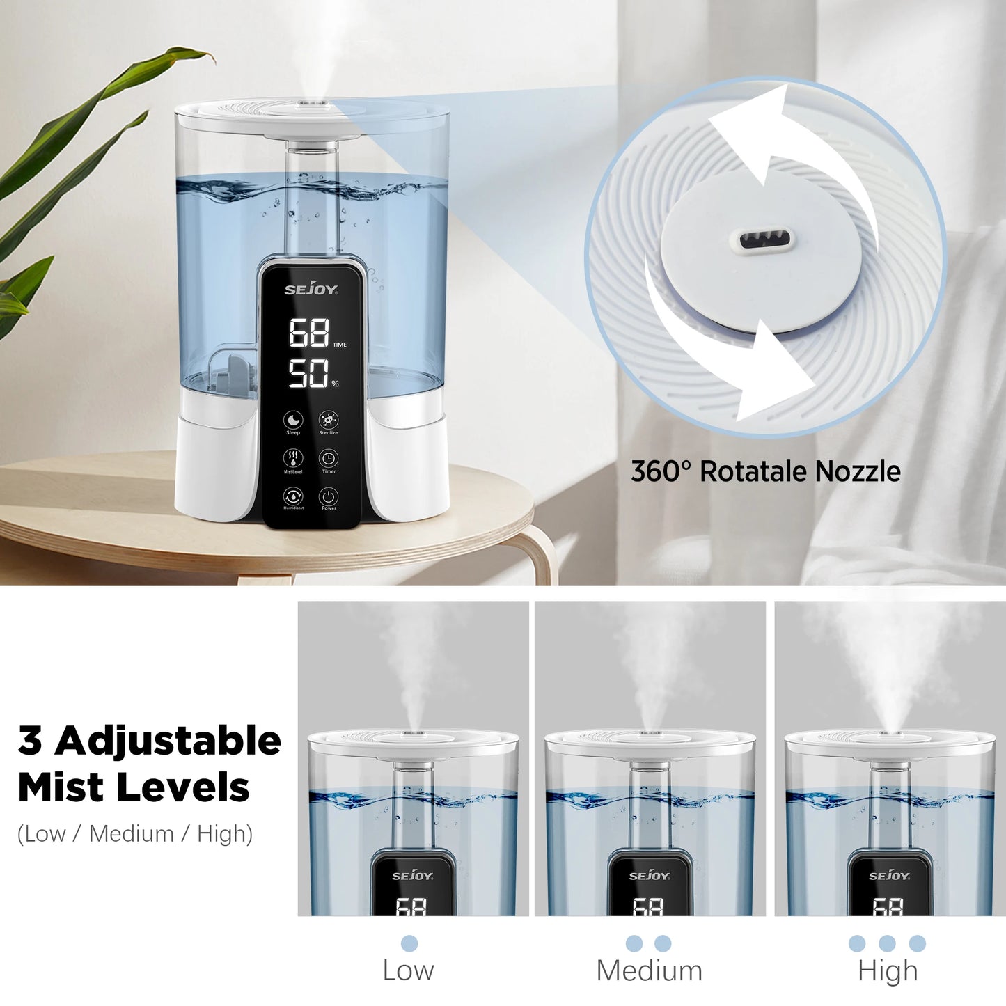 SEJOY 6L Air Humidifier Professional Large Capacity Home Humidifier Plant Mist Aroma Diffuser with Remote Control Timer