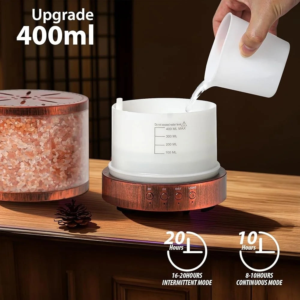 Ultrasonic Essential Oil Diffuser Himalayan Salt Lamp Aromatherapy Diffuser 400ML Large Room 7 LED Light Timer Mist Modes