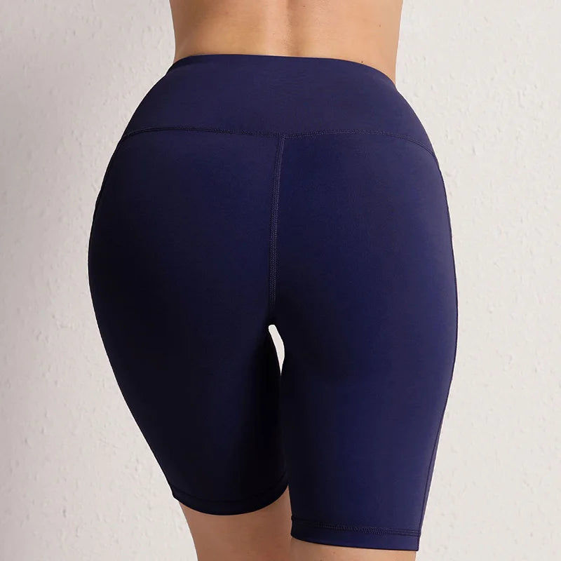 Women Yoga Shorts with 3 Pockets Seamless Gym Fitness Tights Elastic Cycling Shorts Female Solid Color Leggings