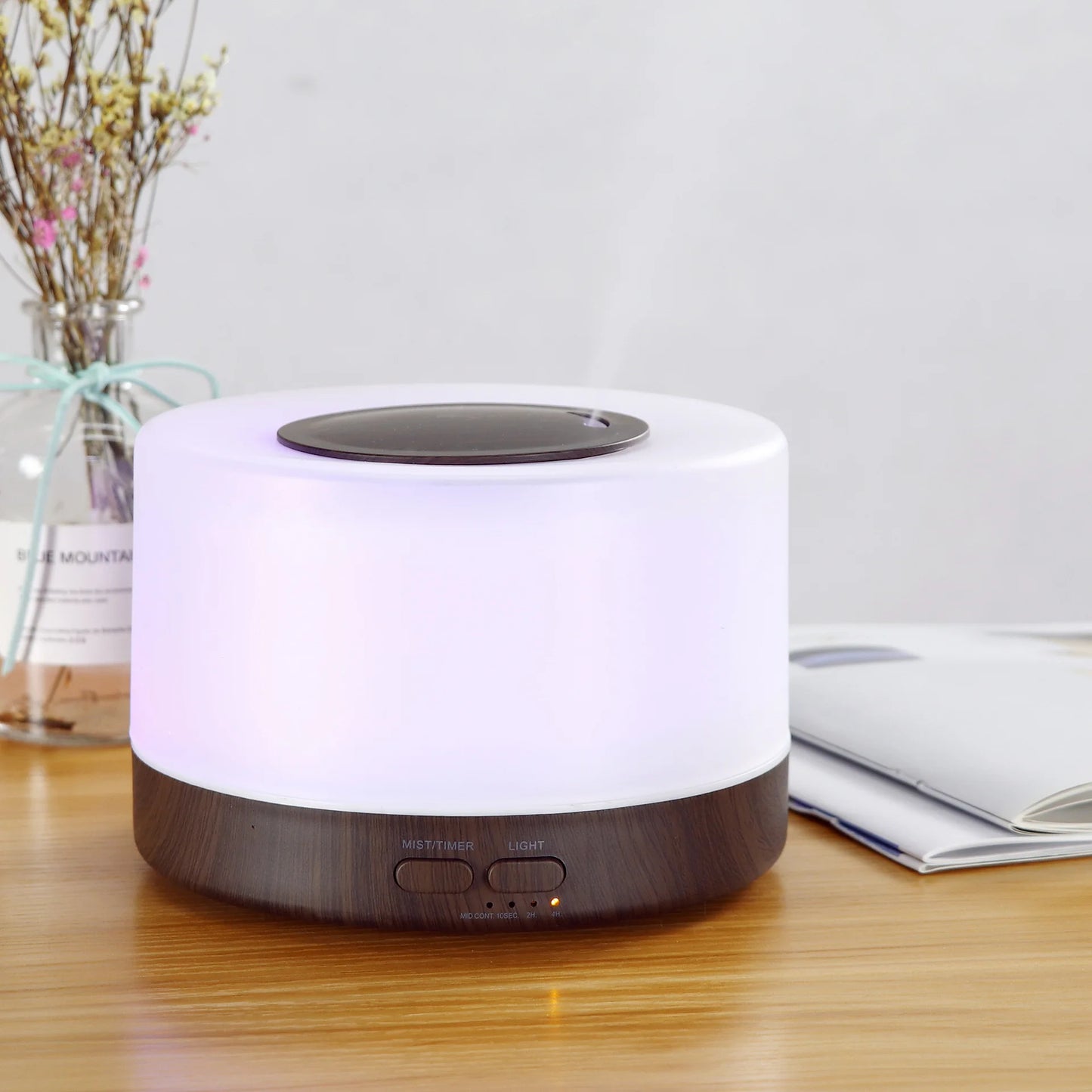 Diffuser For Home 500ml Aromatherapy Essential Oil Diffuser Wood Grain Remote Control Ultrasonic Air Humidifier Cool 7 Color LED