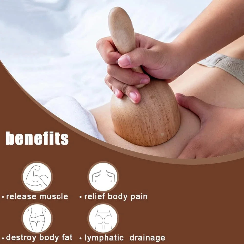 Wooden Swedish Massage Cup - Manual Anti Cellulite Suction Cup,Wood Therapy,Lymphatic Drainage,Maderotherapy,Body Sculpting Tool