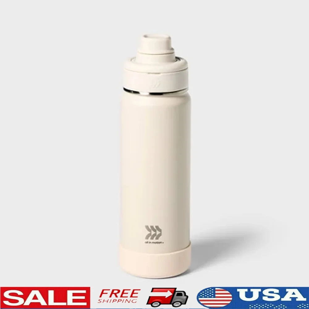 24oz Stainless Steel Insulated Water Bottle with Removable Straw Locking Lid Top Handle Outdoor Hydration