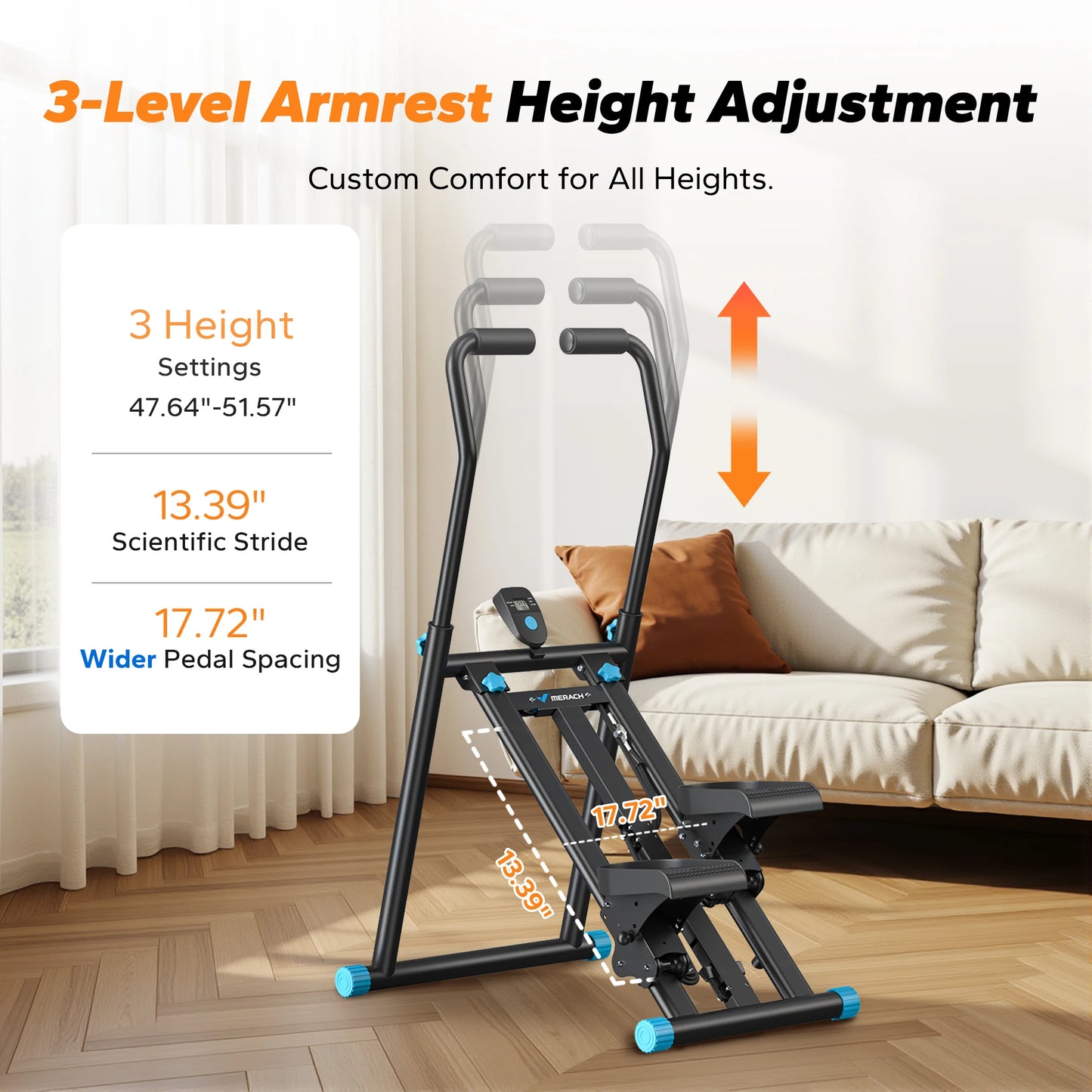 MERACH Stair Stepper New Version Vertical Compact Folding Exercise Climber with Extended Step Range Adjustable Handlebar&Pedals
