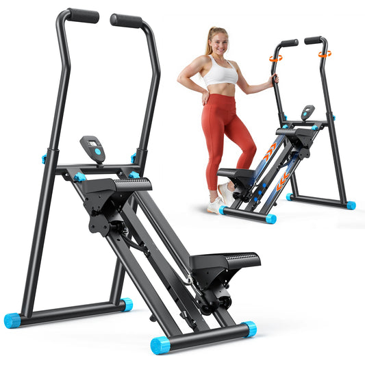 MERACH Stair Stepper New Version Vertical Compact Folding Exercise Climber with Extended Step Range Adjustable Handlebar&Pedals