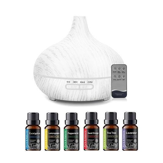 Diffuser For Home 550ml Wood Grain Essential Oil Diffuser  Ultrasonic Aromatherapy Humidifier with Remote 6 Essential Oils Auto