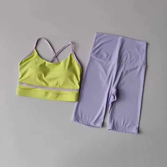 Women 2Pcs Yoga Sets Naked Feel Gym Shorts Set Yoga Suit Workout Set Clothes High Waist Yoga Shorts Sports Bra Short Sets