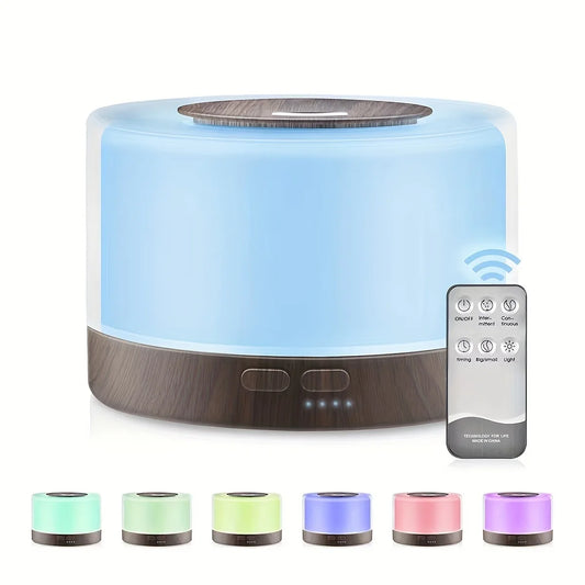 Diffuser For Home 500ml Aromatherapy Essential Oil Diffuser Wood Grain Remote Control Ultrasonic Air Humidifier Cool 7 Color LED